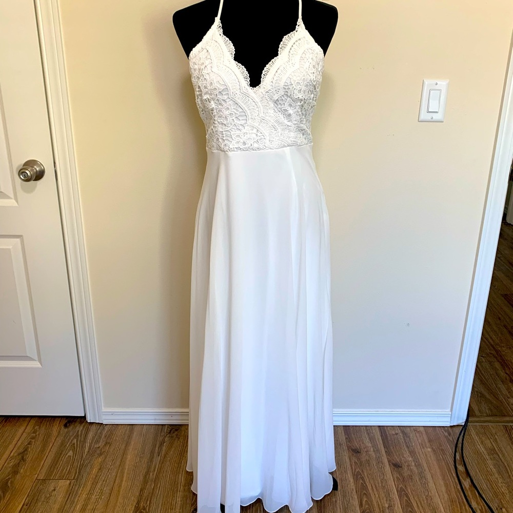 Lulus Madalyn White Lace Maxi Dress, size M